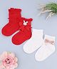 KIDLINGSS Cotton Knit Pack Of 2 Bunny & Bow Applique Detailed Socks - Multi Colour