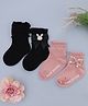 KIDLINGSS Cotton Knit Pack Of 2 Bunny & Bow Applique Detailed Socks - Black & Pink