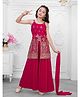 Ministitch Georgette Woven Sleeveless Floral Embroidered Kurti & Palazzo Set With Dupatta - Pink