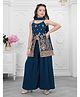 Ministitch Georgette Woven Sleeveless Floral Embroidered Kurti & Palazzo Set With Dupatta - Teal