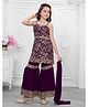 Ministitch Georgette Woven Sleeveless Floral Embroidered Kurti & Sharara Set With Dupatta - Wine