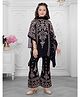 Ministitch Georgette Woven Half Kaftan Sleeves Floral Printed Kurti & Palazzo With Dupatta Set - Black