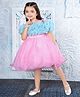 Ministitch Organza Woven Half Sleeveless Colour Blocked & Ruffle Detailed Dress - Pink