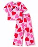Pine Kids Cotton Knit Full Sleeves Co-Ords T-Shirt & Pajama Night Suit with Heart & Text Print- Pink