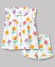 Doodle Poodle Single Jersey Knit Frill Sleeves Top & Shorts Co-Ords Night Suit with Floral Print - White