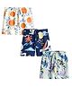 Googo Gaaga Cotton Knit Pack Of 3 Orange & Sea Life Printed Shorts - Multi Colour