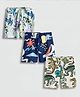 Googo Gaaga 100%Cotton Knit Pack Of 3 AOP Dino Skate Printed Shorts - Multi Color