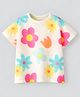 Googo Gaaga Cotton Knit Half Sleeves Floral Printed Tee - Off White