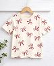 Googo Gaaga Cotton Knit Half Sleeves Bow Knot Printed Tee - Off White