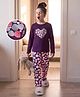 Pine Kids Cotton Knit Full Sleeves Heart & Floral Printed T-Shirt & Pajama Night Suit - Purple