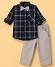 Robo Fry Cotton Woven Full Sleeves Tartan Checked Party Shirt and Pant Set with Bow - Grey