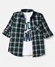 Pine Kids 100% Cotton Woven Full Sleeves Checked Shirt and Tank Top with Good Times Print - Green