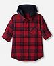 Pine Kids 100% Cotton Woven Full Sleeves Hooded Checked Shirt - Red