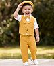 Robo Fry Cotton Woven Full Sleeves Party Suit With Bow & Cap - Yellow