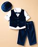 Robo Fry Cotton Woven Full Sleeves Party Suit With Bow & Cap - White & Royal Blue