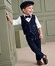 Robo Fry Cotton Woven Full Sleeves Solid Three Piece Party Suit With Bow & Cap - Navy Blue