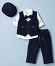 Robo Fry Cotton Woven Full Sleeves Solid Three Piece Party Suit With Bow & Cap - Navy Blue