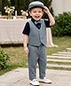 Robo Fry Cotton Woven Full Sleeves Solid Three Piece Party Suit With Bow & Cap - Blue