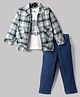 Robo Fry Cotton Woven Full Sleeves Checked Shirt & Pant Set With Text Printed Inner Tee - White