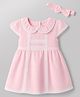 Babyhug Cotton Woven Half Sleeves Frock With Lace Detailing & Headband - Pink
