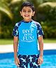 Kaboosh Half Raglan Sleeves Dive Into Fun Text & Shark Printed Swim Tee - Sky Blue