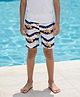 Kaboosh Shark & Abstract Printed Swimming Shorts - White & Navy Blue