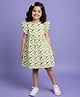 Kiddopanti Cotton Woven Frill Sleeves Lemons Printed Dress - Light Green & Yellow