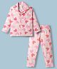 Rikidoos Cotton Woven Full Sleeves Strawberry Printed Co-Ords Shirt & Pyjama Night Suit - Pink