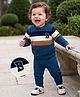 Babyhug Knit Full Sleeves Sweater Set with Colour Block Design - Navy