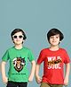 NUSYL Cotton Blend Knit Pack Of 2 Half Sleeves Animals & Wild Soul Text Printed Tees - Green & Red