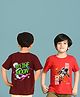 NUSYL Cotton Blend Knit Pack Of 2 Half Sleeves Space Theme Printed Tees - Red & Wine
