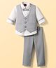 Radutu Full Sleeves Solid Shirt & Pants Set With Waistcoat & Bow - Grey & White
