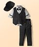 Radutu Full Sleeves Solid Shirt & Pant Set With Waistcoat & Bow - Black & Grey