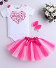 TINY MINY MEE Elastane Knit Half Sleeves Daddys Girl Text Printed Bow Applique Detailed Onesie & Skirt With Headband Set - Multi Colour