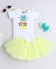 TINY MINY MEE Elastane Knit Half Sleeves Pineapple Printed Bow Applique Detailed Onesie & Skirt With Headband Set - Multi Colour
