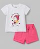 Doodle Poodle 100% Cotton Knit Half Sleeves Floral & Butterfly Printed T-Shirt & Shorts Set - White