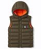 Babyhug Woven Sleeveless Solid Colour Padded Hooded Jacket - Olive