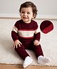 Babyhug Knit Full Sleeves Sweater Set with Colour Block Design - Maroon