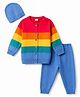 Babyhug Knit Full Sleeves Striped Sweater Set With Cap - Multicolor