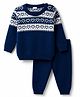 Babyhug Knit Full Sleeves Sweater Set With Hearts Design - Teal Blue