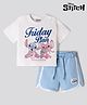 Bonfino Disney Interlock Knit Half Sleeves T-Shirt & Shorts Night Suit with Stitch Graphic - White