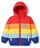 Babyhug Woven Full Sleeves Colour Block Stripes Padded Jacket with Hood - Multicolour