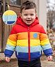 Babyhug Woven Full Sleeves Colour Block Stripes Padded Jacket with Hood - Multicolour