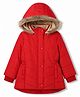 Babyhug Woven Full Sleeves Solid Colour Padded Jacket with Hood - Red