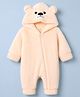 Babyhug Fur Woven Full Sleeves Hooded Winter Wear Fur Romper - Peach