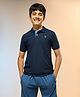 Technosport Knit Half Sleeves Solid Polo Tee - Navy Blue