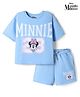 Pine Kids Disney Terry Knit Half Sleeves T-Shirt & Shorts Set With Minnie Mouse Graphic - Light Blue