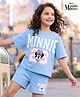 Pine Kids Disney Terry Knit Half Sleeves T-Shirt & Shorts Set With Minnie Mouse Graphic - Light Blue