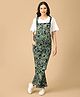 The Mom Store Cotton Woven Leaves Printed Maternity Dungaree - Green