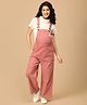 The Mom Store Cotton Denim Sleeveless Solid Maternity Dungaree - Dusky Rose